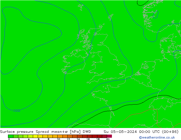 Luchtdruk op zeeniveau Spread DWD zo 05.05.2024 00 UTC