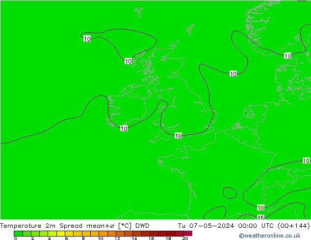 Temperatuurkaart Spread DWD di 07.05.2024 00 UTC