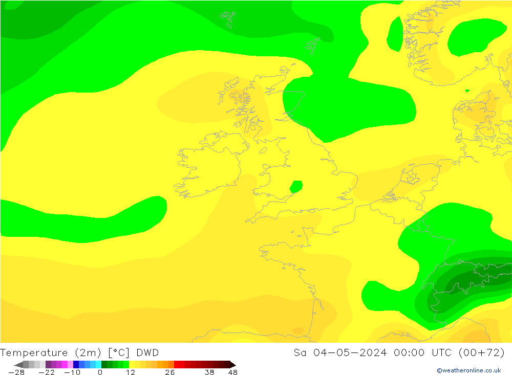 mapa temperatury (2m) DWD so. 04.05.2024 00 UTC