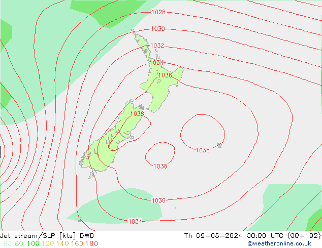 Jet stream/SLP DWD Čt 09.05.2024 00 UTC