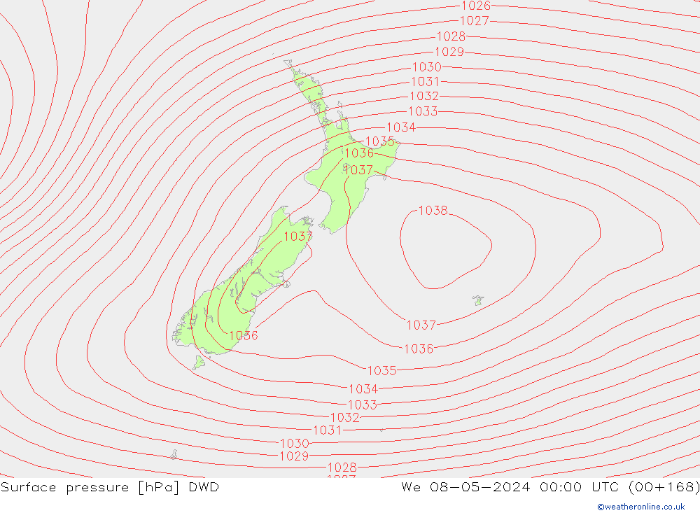 Pressione al suolo DWD mer 08.05.2024 00 UTC