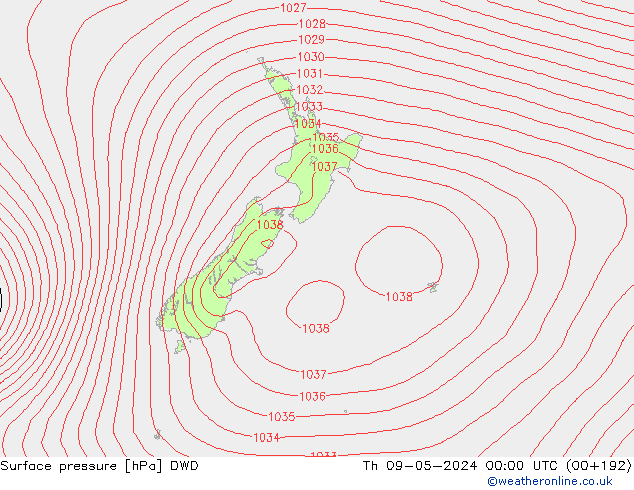 Surface pressure DWD Th 09.05.2024 00 UTC