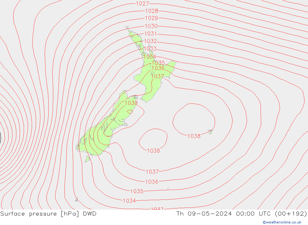 Surface pressure DWD Th 09.05.2024 00 UTC