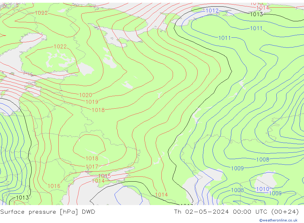 приземное давление DWD чт 02.05.2024 00 UTC