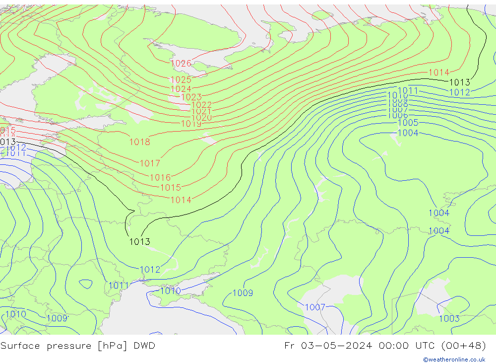 Atmosférický tlak DWD Pá 03.05.2024 00 UTC