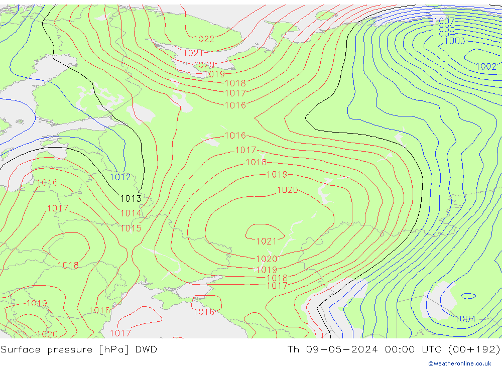 Pressione al suolo DWD gio 09.05.2024 00 UTC