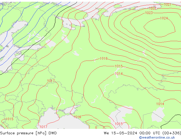 Atmosférický tlak DWD St 15.05.2024 00 UTC