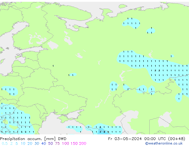 Precipitation accum. DWD Pá 03.05.2024 00 UTC