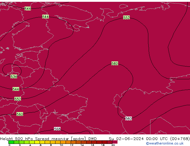 Height 500 hPa Spread DWD Su 02.06.2024 00 UTC