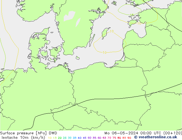Isotachs (kph) DWD lun 06.05.2024 00 UTC