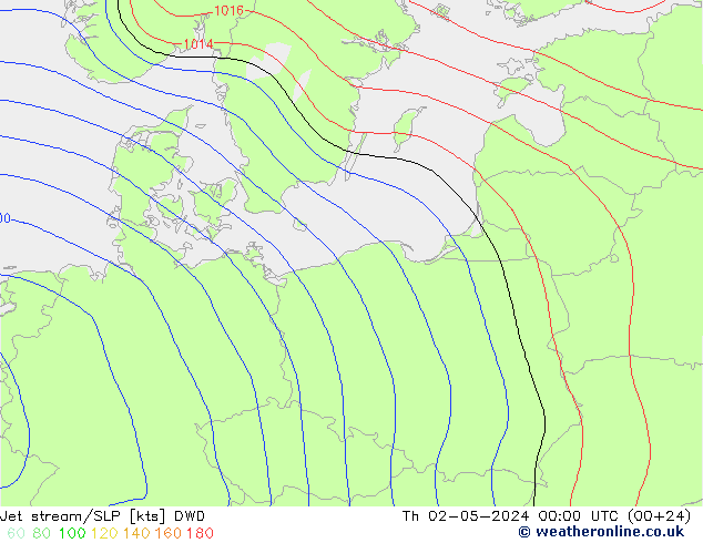 джет/приземное давление DWD чт 02.05.2024 00 UTC