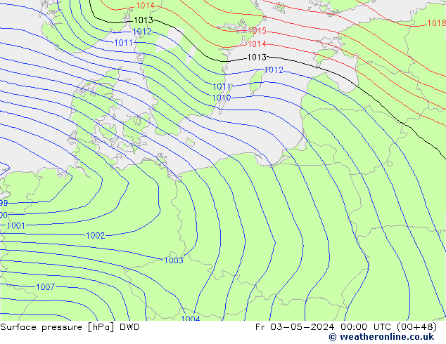Pressione al suolo DWD ven 03.05.2024 00 UTC