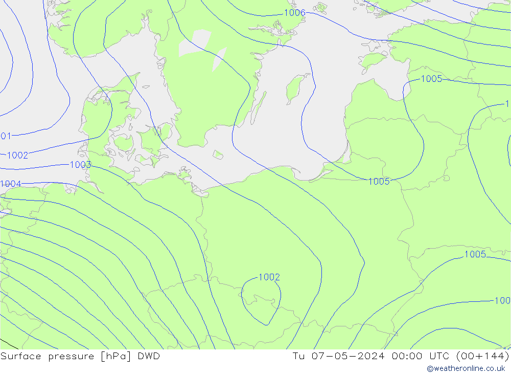 Surface pressure DWD Tu 07.05.2024 00 UTC