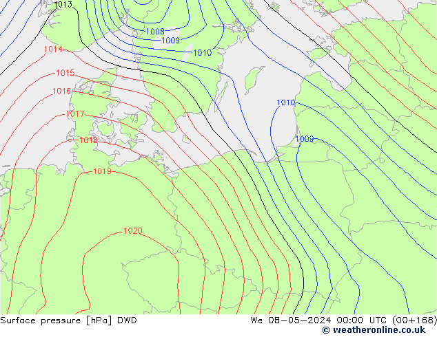 Atmosférický tlak DWD St 08.05.2024 00 UTC