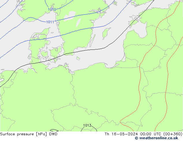 Surface pressure DWD Th 16.05.2024 00 UTC