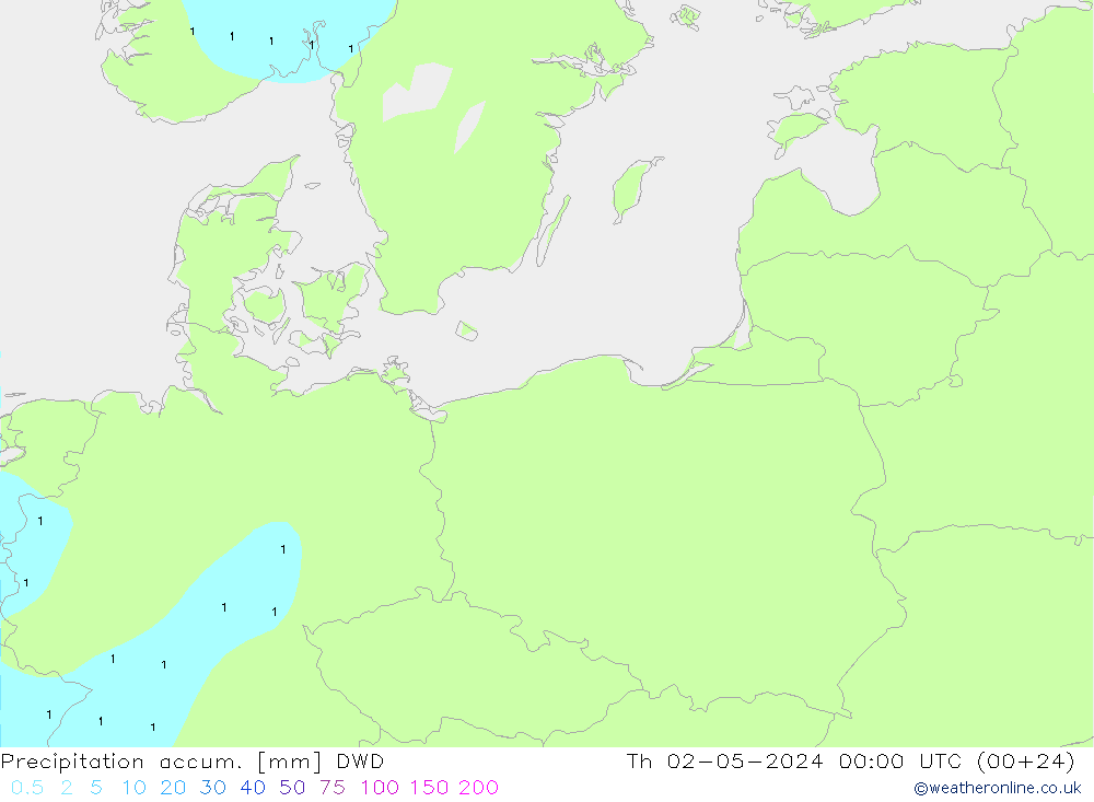 Precipitation accum. DWD Čt 02.05.2024 00 UTC