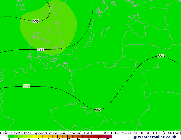 Géop. 500 hPa Spread DWD mer 08.05.2024 00 UTC