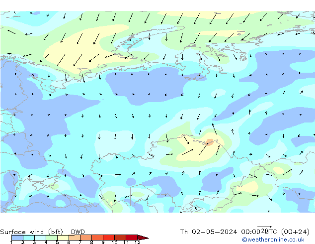  10 m (bft) DWD  02.05.2024 00 UTC