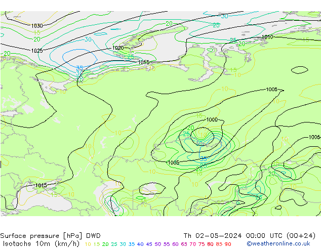 Eşrüzgar Hızları (km/sa) DWD Per 02.05.2024 00 UTC