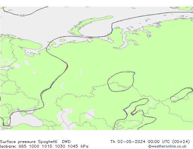 Atmosférický tlak Spaghetti DWD Čt 02.05.2024 00 UTC