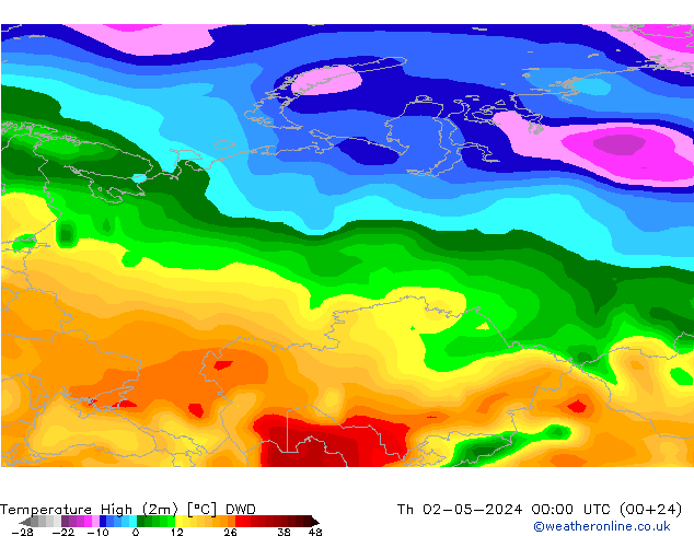 Temperature High (2m) DWD Th 02.05.2024 00 UTC