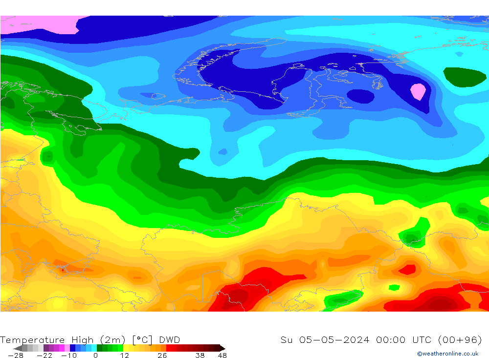 temperatura máx. (2m) DWD Dom 05.05.2024 00 UTC