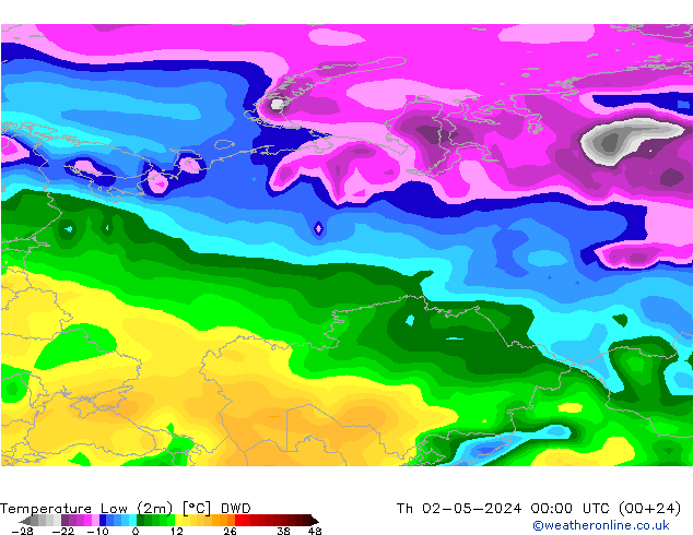 Nejnižší teplota (2m) DWD Čt 02.05.2024 00 UTC