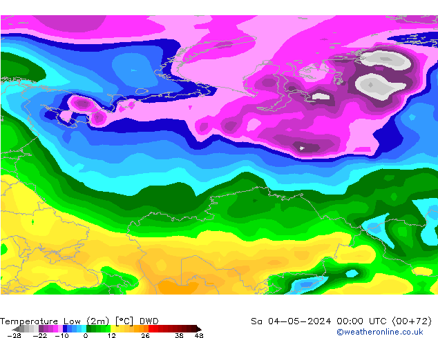 Temperatura mín. (2m) DWD sáb 04.05.2024 00 UTC