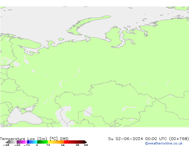 temperatura mín. (2m) DWD Dom 02.06.2024 00 UTC