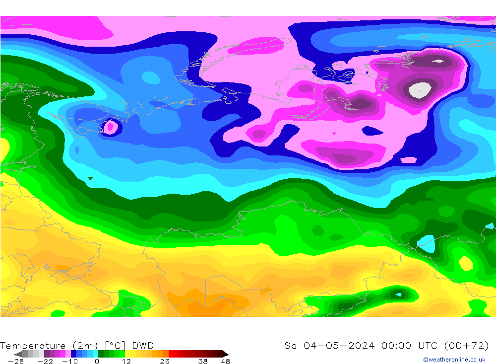 Temperatuurkaart (2m) DWD za 04.05.2024 00 UTC