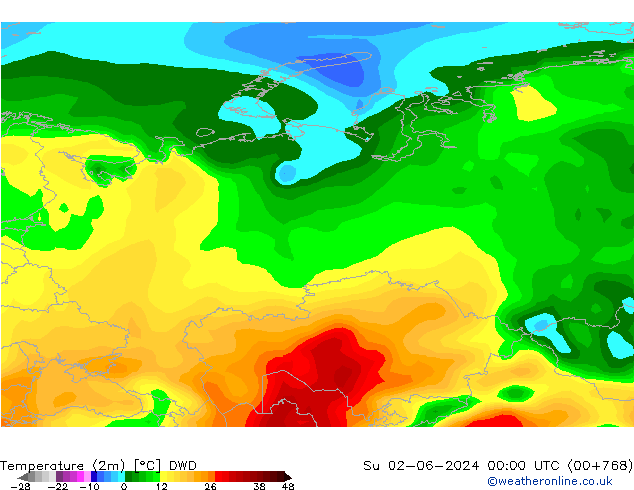 карта температуры DWD Вс 02.06.2024 00 UTC