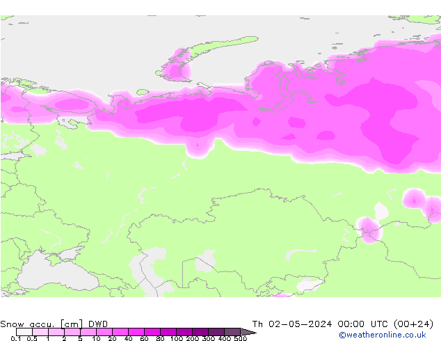 Snow accu. DWD gio 02.05.2024 00 UTC