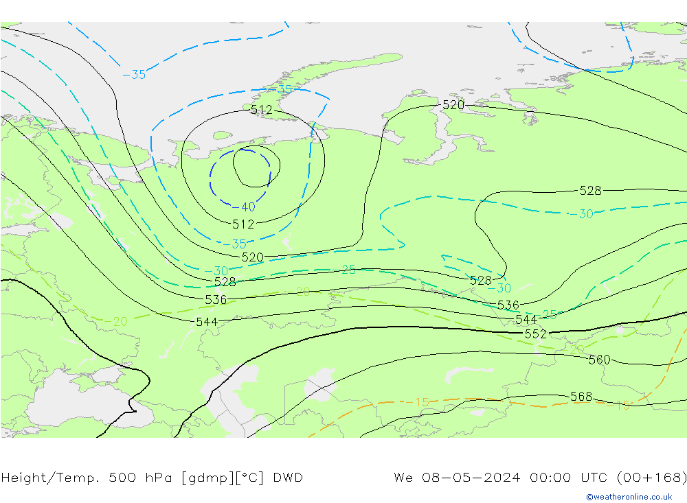 Height/Temp. 500 hPa DWD mer 08.05.2024 00 UTC