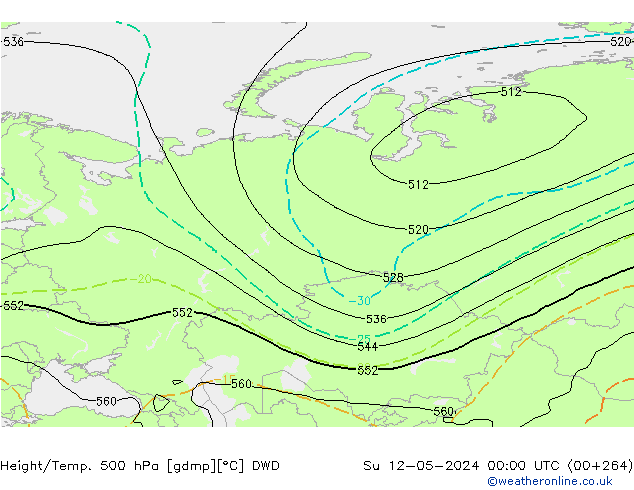 Height/Temp. 500 hPa DWD Dom 12.05.2024 00 UTC