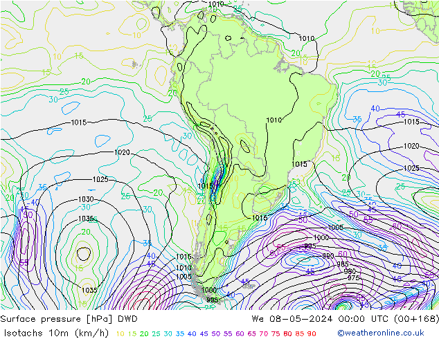 Eşrüzgar Hızları (km/sa) DWD Çar 08.05.2024 00 UTC