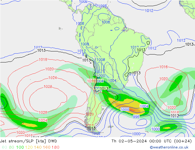 高速氣流/地面气压 DWD 星期四 02.05.2024 00 UTC