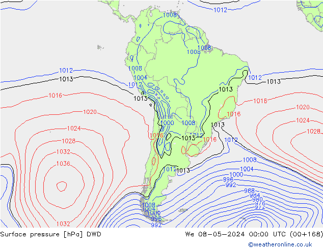 Pressione al suolo DWD mer 08.05.2024 00 UTC