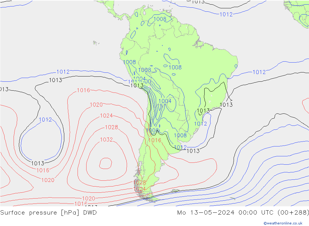 Surface pressure DWD Mo 13.05.2024 00 UTC