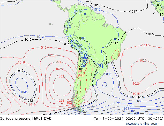 Bodendruck DWD Di 14.05.2024 00 UTC