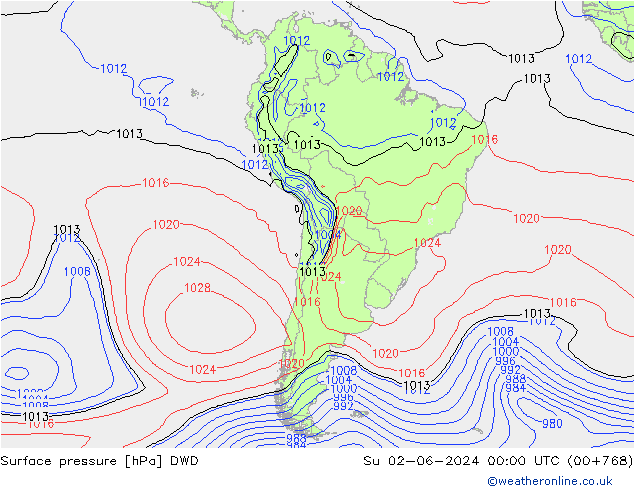 pression de l'air DWD dim 02.06.2024 00 UTC