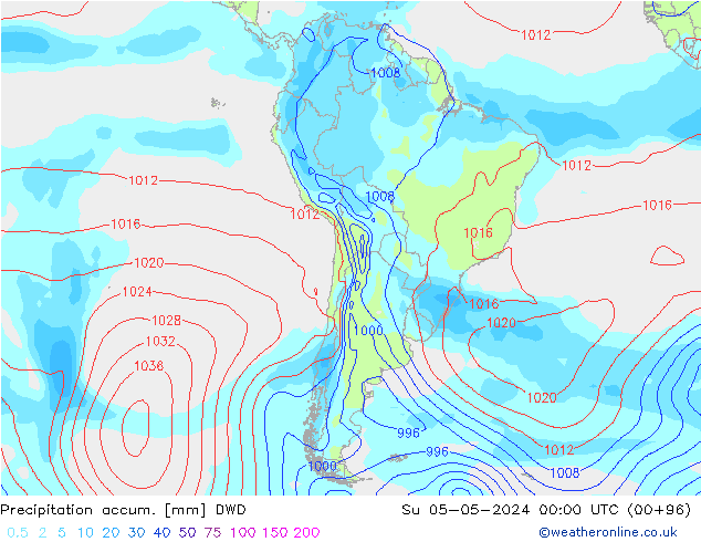 Precipitation accum. DWD nie. 05.05.2024 00 UTC