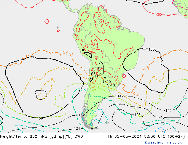 Yükseklik/Sıc. 850 hPa DWD Per 02.05.2024 00 UTC