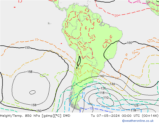 Geop./Temp. 850 hPa DWD mar 07.05.2024 00 UTC