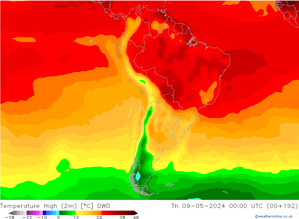 temperatura máx. (2m) DWD Qui 09.05.2024 00 UTC