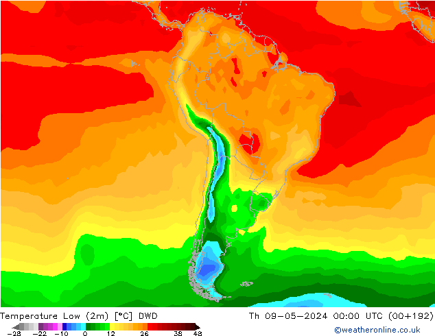 Nejnižší teplota (2m) DWD Čt 09.05.2024 00 UTC