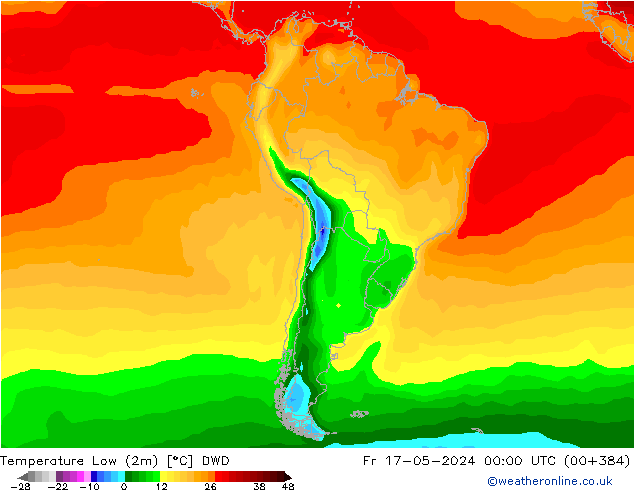 Nejnižší teplota (2m) DWD Pá 17.05.2024 00 UTC