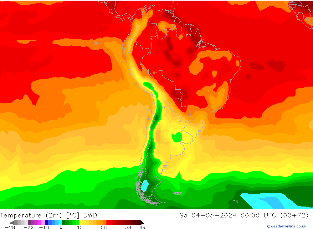 mapa temperatury (2m) DWD so. 04.05.2024 00 UTC