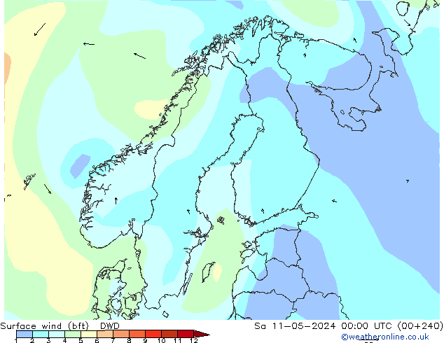 Surface wind (bft) DWD So 11.05.2024 00 UTC