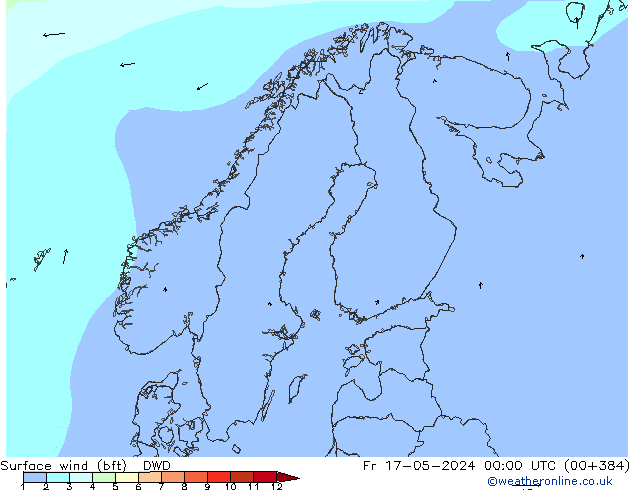 wiatr 10 m (bft) DWD pt. 17.05.2024 00 UTC
