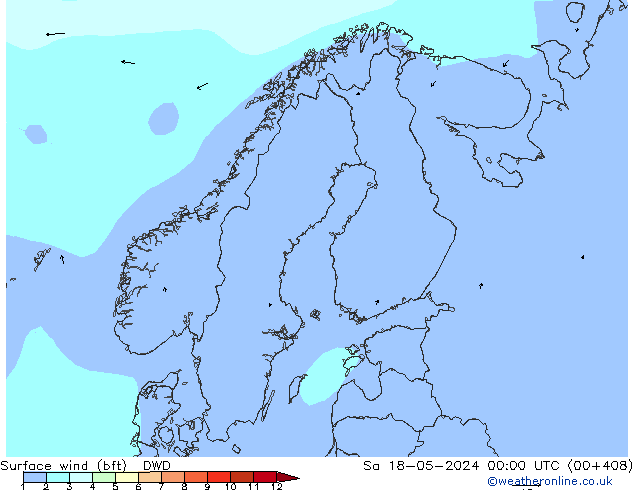 �N 10 米 (bft) DWD 星期六 18.05.2024 00 UTC